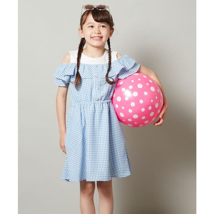 ライトブルー | [100-130]レイヤード風オフショルワンピース | a.v.v【KIDS】