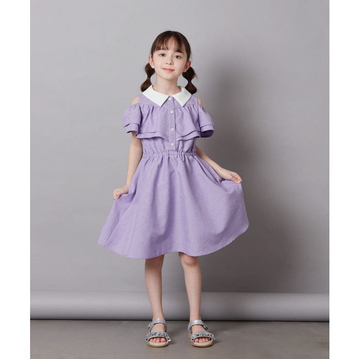 160]衿付オフショルワンピース[品番：ITKW0016744]｜a.v.v 【KIDS】（アーヴェヴェ）のキッズファッション通販｜SHOPLIST（ショップリスト）