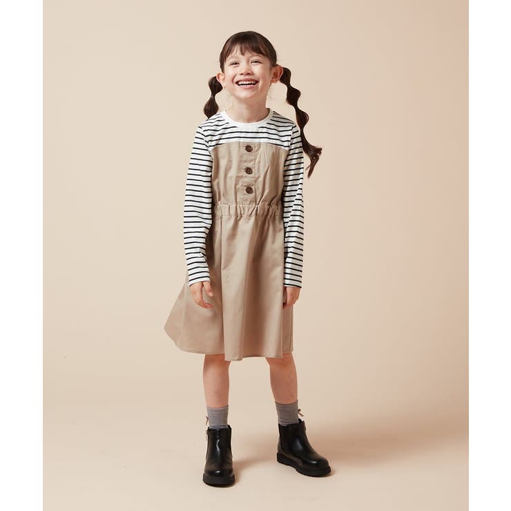 [100-160]フロントボタンドッキングワンピース | a.v.v【KIDS】 | 詳細画像4 