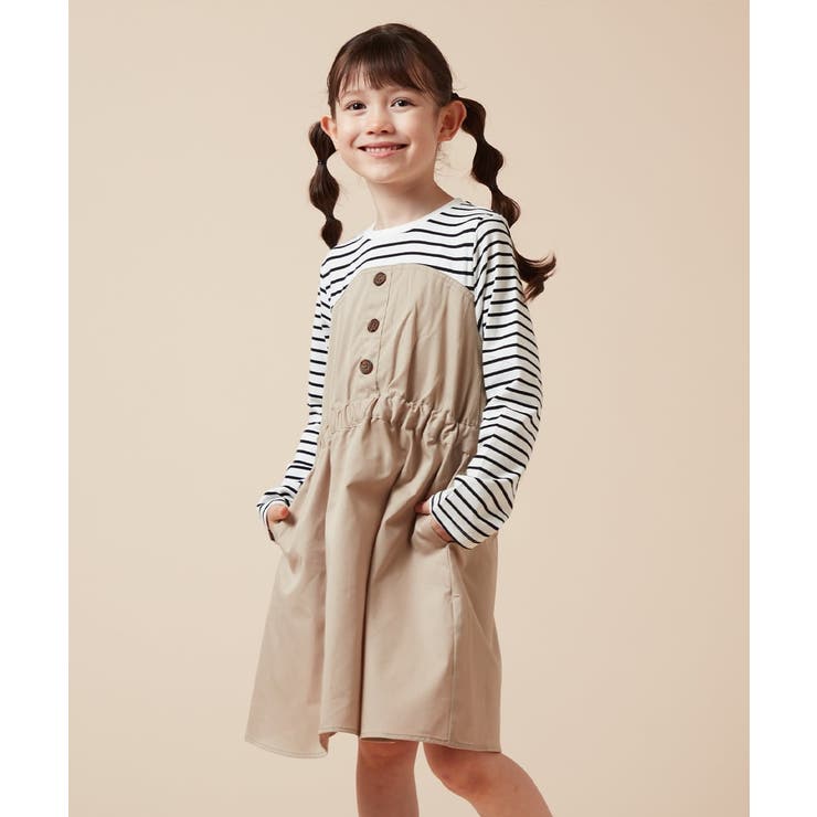 ベージュ | [100-160]フロントボタンドッキングワンピース | a.v.v【KIDS】
