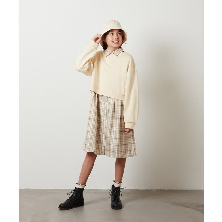 [100-130]【2点セット】チェックシャツワンピ＆ショートプルオーバー | a.v.v【KIDS】 | 詳細画像10 