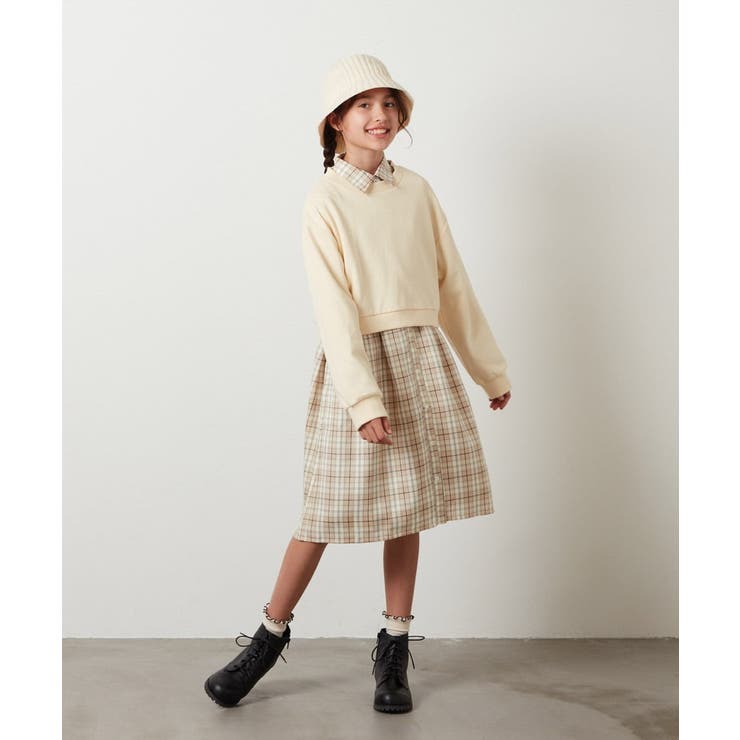 [100-130]【2点セット】チェックシャツワンピ＆ショートプルオーバー | a.v.v【KIDS】 | 詳細画像12 