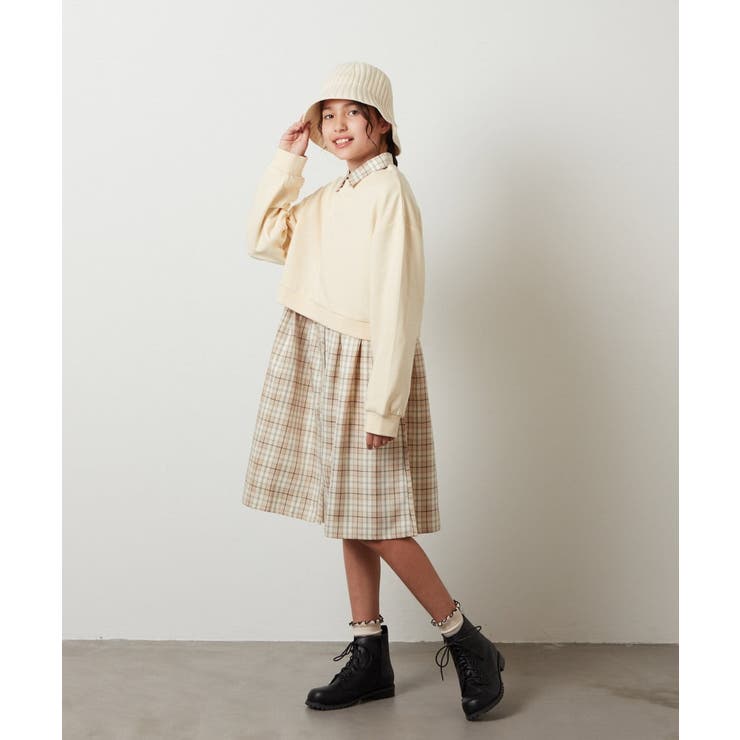 [100-130]【2点セット】チェックシャツワンピ＆ショートプルオーバー | a.v.v【KIDS】 | 詳細画像13 