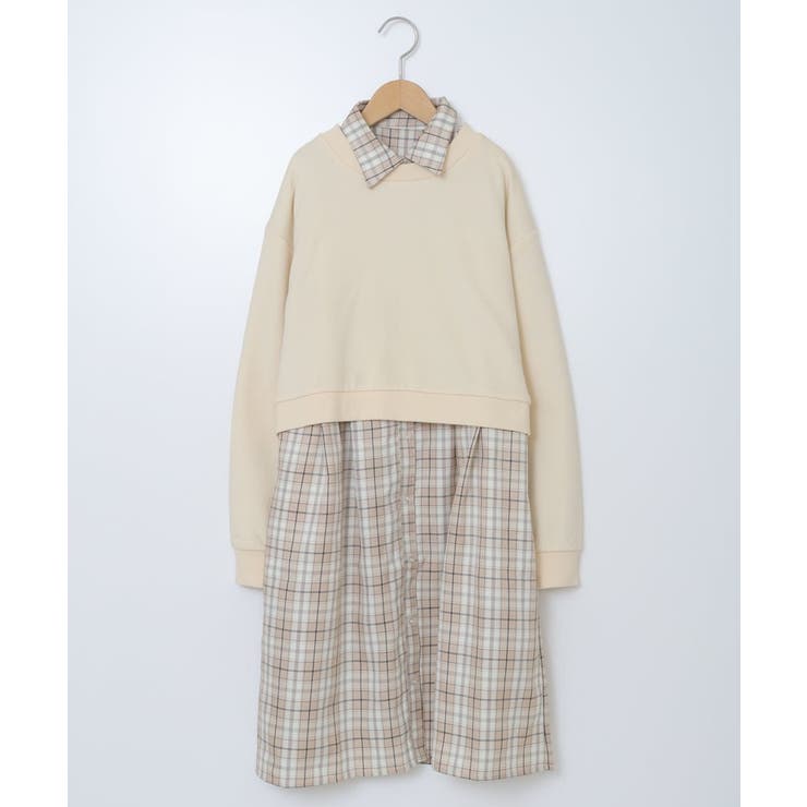 [100-130]【2点セット】チェックシャツワンピ＆ショートプルオーバー | a.v.v【KIDS】 | 詳細画像2 