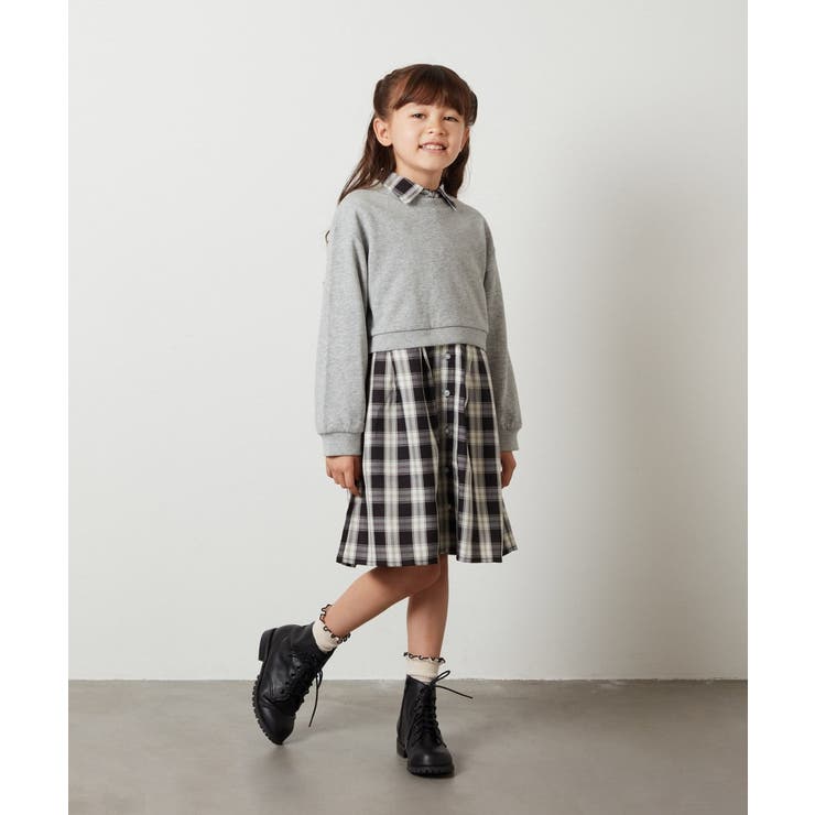 [100-130]【2点セット】チェックシャツワンピ＆ショートプルオーバー | a.v.v【KIDS】 | 詳細画像28 