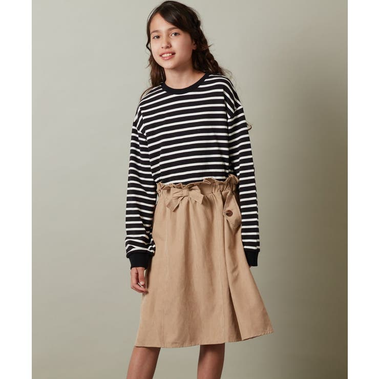 ベージュ | [100-130]ボーダードッキングワンピース | a.v.v【KIDS】