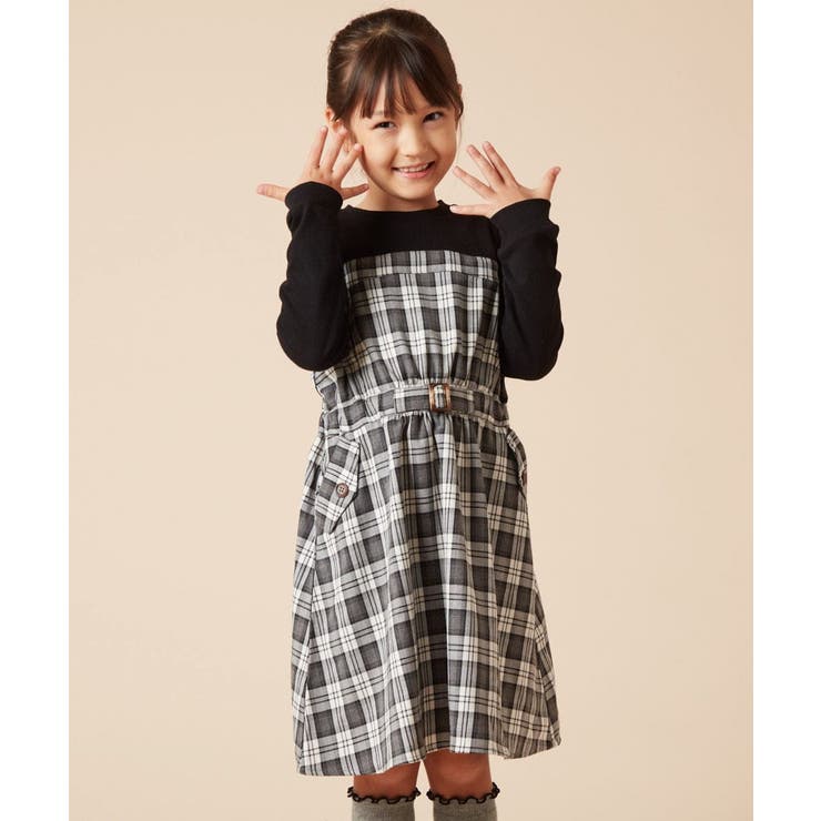 ブラック | [100-130]トレーナードッキングワンピース | a.v.v【KIDS】