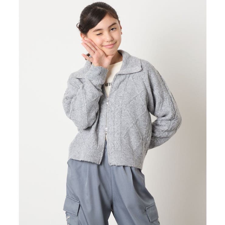 [130-160]【ダブルジップ/クロップド丈】ジップアップケーブルニット | a.v.v【KIDS】 | 詳細画像12 