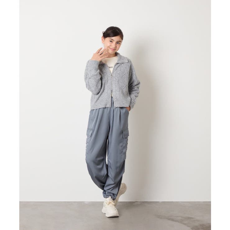 [130-160]【ダブルジップ/クロップド丈】ジップアップケーブルニット | a.v.v【KIDS】 | 詳細画像14 