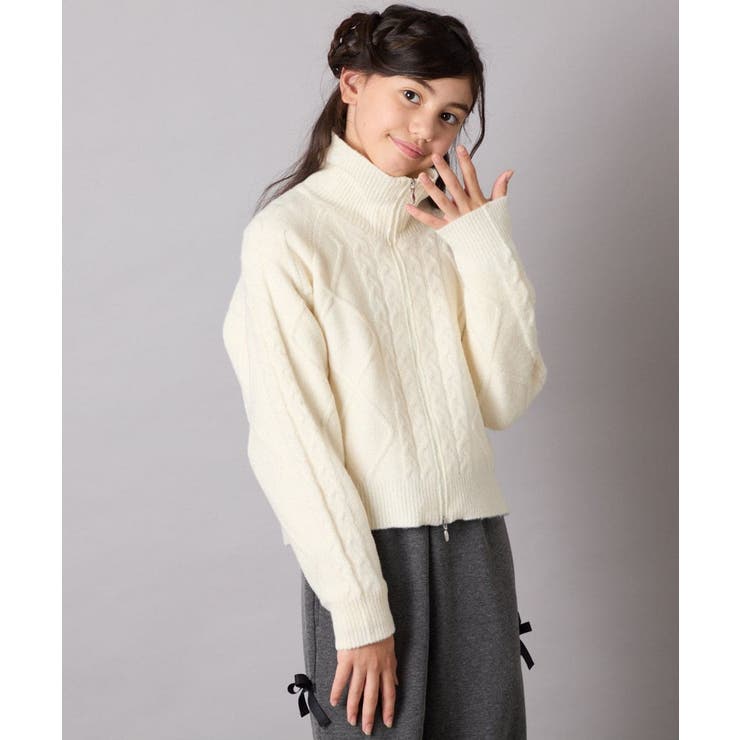 [130-160]【ダブルジップ/クロップド丈】ジップアップケーブルニット | a.v.v【KIDS】 | 詳細画像22 