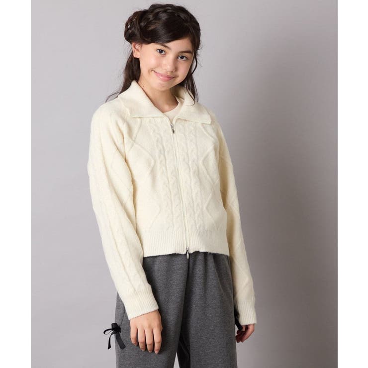 [130-160]【ダブルジップ/クロップド丈】ジップアップケーブルニット | a.v.v【KIDS】 | 詳細画像23 