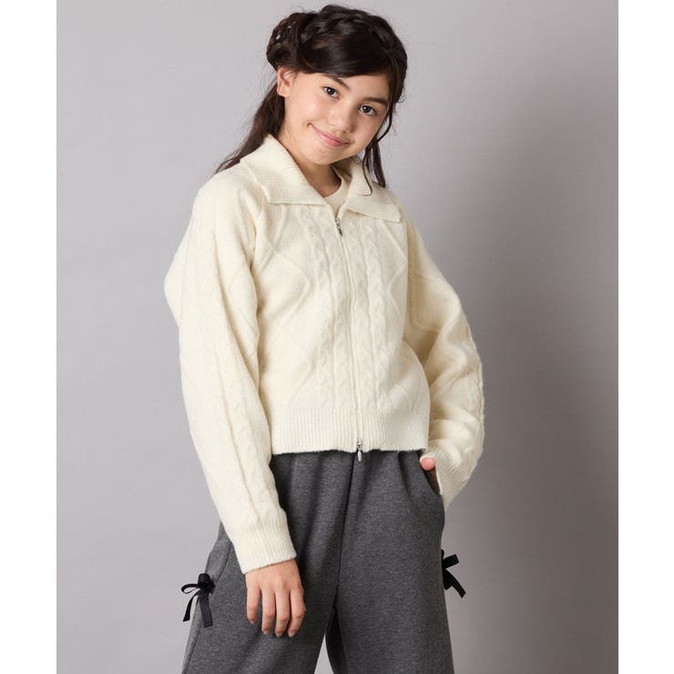[130-160]【ダブルジップ/クロップド丈】ジップアップケーブルニット | a.v.v【KIDS】 | 詳細画像24 