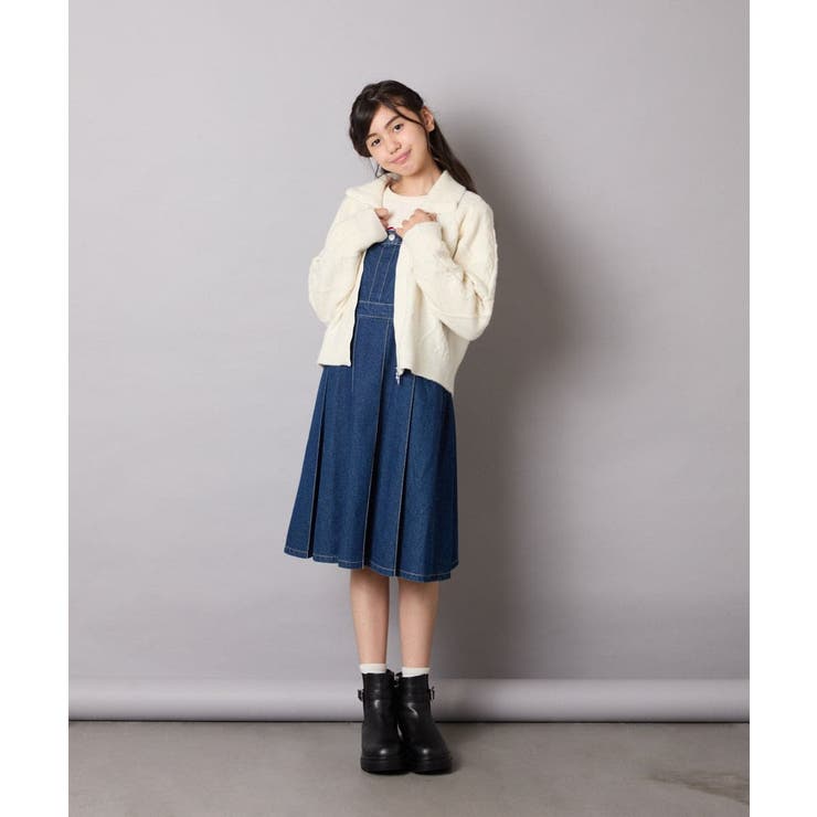 [130-160]【ダブルジップ/クロップド丈】ジップアップケーブルニット | a.v.v【KIDS】 | 詳細画像4 