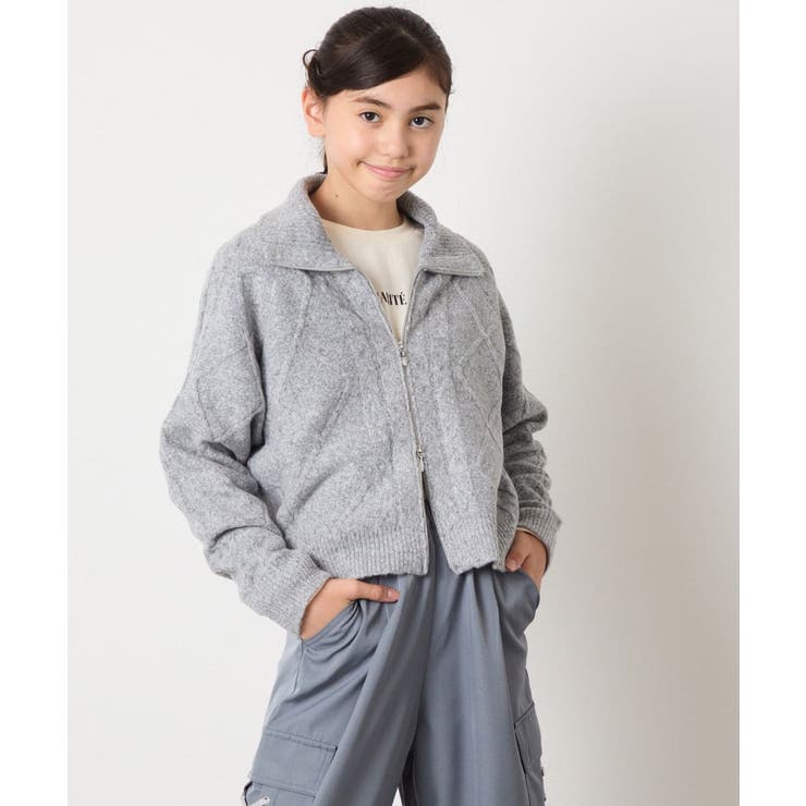 [130-160]【ダブルジップ/クロップド丈】ジップアップケーブルニット | a.v.v【KIDS】 | 詳細画像8 