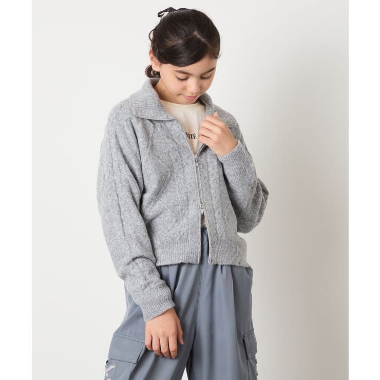 [130-160]【ダブルジップ/クロップド丈】ジップアップケーブルニット | a.v.v【KIDS】 | 詳細画像9 