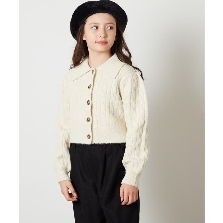 アイボリー | [100-130]襟付きニットカーディガン | a.v.v【KIDS】