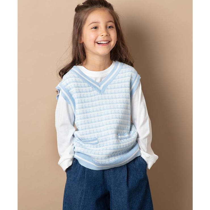 ライトブルー | [120-130]【2点セット】ツイード風ニットベストセット | a.v.v【KIDS】