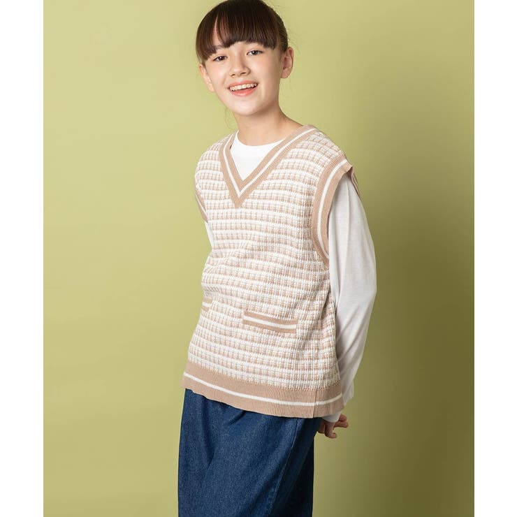 120-130]【2点セット】ツイード風ニットベストセット[品番