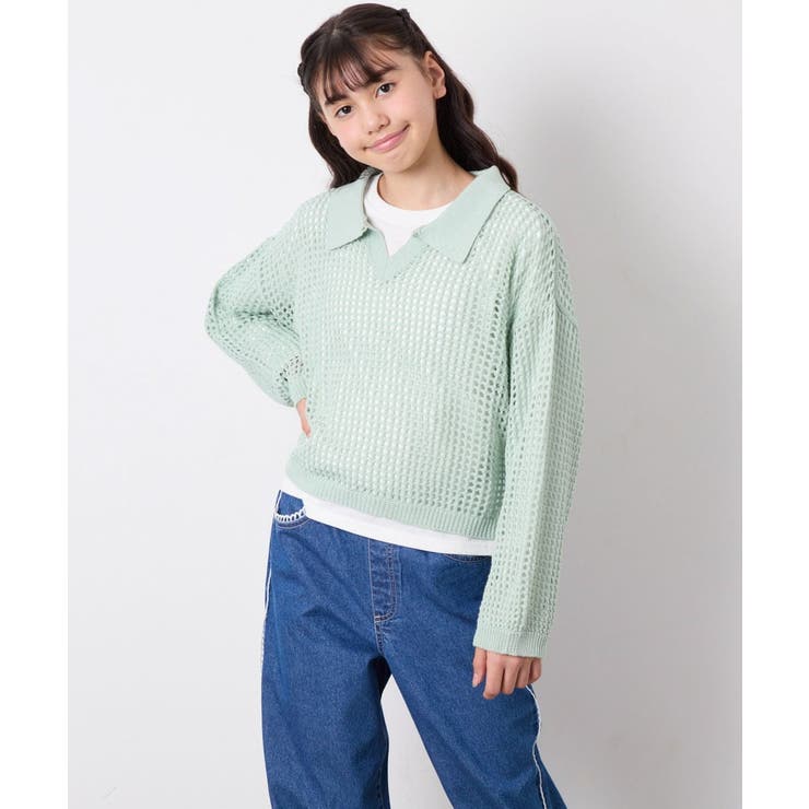 [120 160][ママとお揃いコーデが叶う]襟付きメッシュニットレイヤードトッ… | a.v.v【KIDS】 | 詳細画像18 