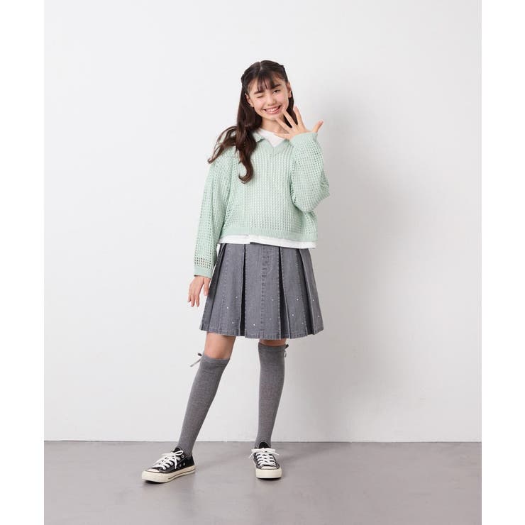 [120 160][ママとお揃いコーデが叶う]襟付きメッシュニットレイヤードトッ… | a.v.v【KIDS】 | 詳細画像29 