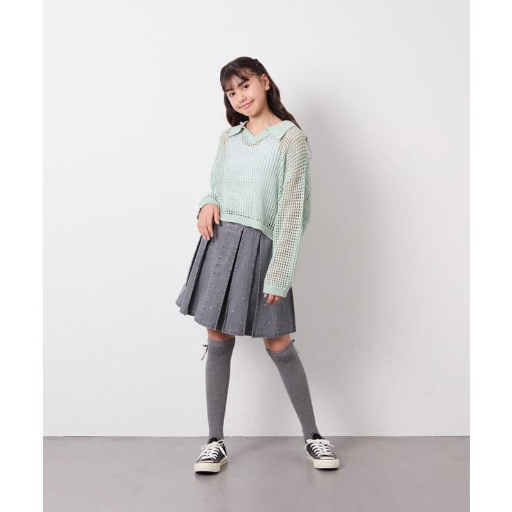 [120 160][ママとお揃いコーデが叶う]襟付きメッシュニットレイヤードトッ… | a.v.v【KIDS】 | 詳細画像30 