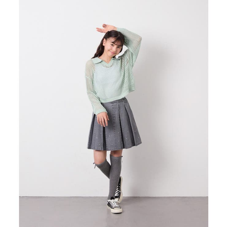 [120 160][ママとお揃いコーデが叶う]襟付きメッシュニットレイヤードトッ… | a.v.v【KIDS】 | 詳細画像32 