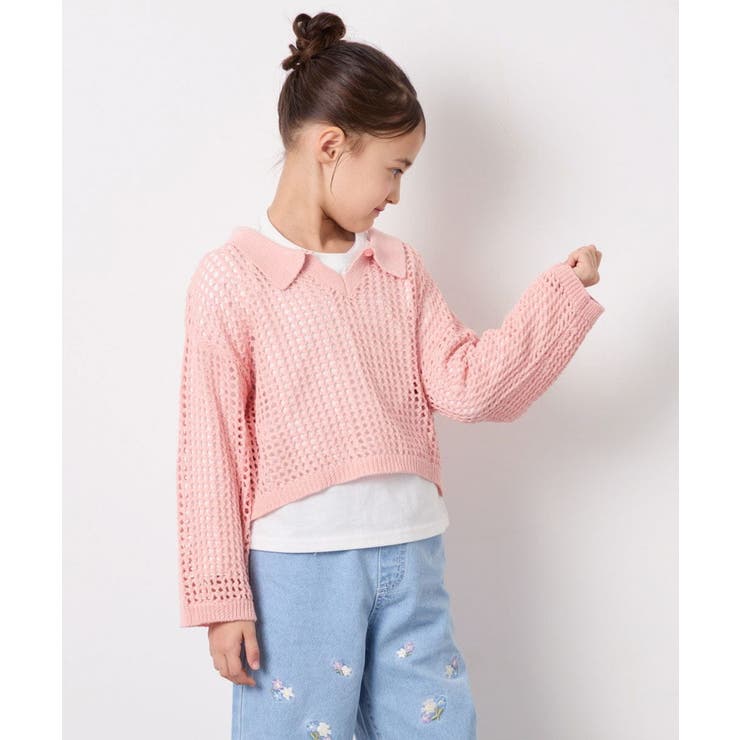 [120 160][ママとお揃いコーデが叶う]襟付きメッシュニットレイヤードトッ… | a.v.v【KIDS】 | 詳細画像4 