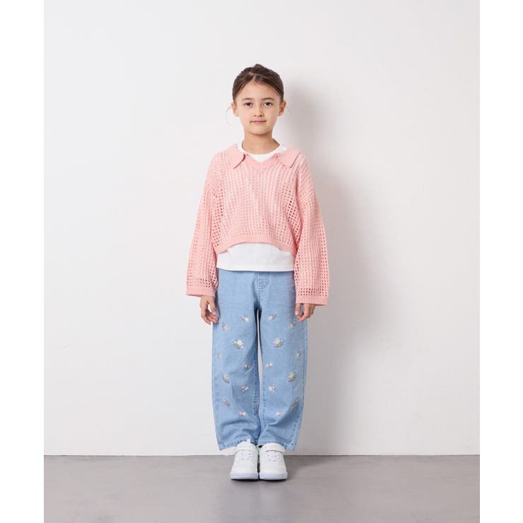 [120 160][ママとお揃いコーデが叶う]襟付きメッシュニットレイヤードトッ… | a.v.v【KIDS】 | 詳細画像5 