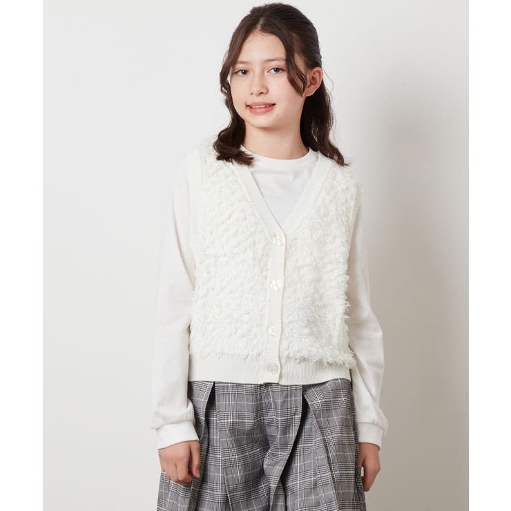 ホワイト | [130]【2点セット】フリンジニットベストセット | a.v.v【KIDS】