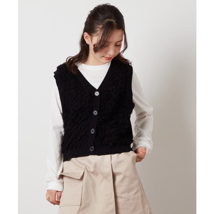 ブラック | [130]【2点セット】フリンジニットベストセット | a.v.v【KIDS】
