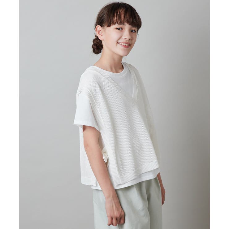 [120-130]【2点セット】サイドリボンメッシュニットベストセット | a.v.v【KIDS】 | 詳細画像2 