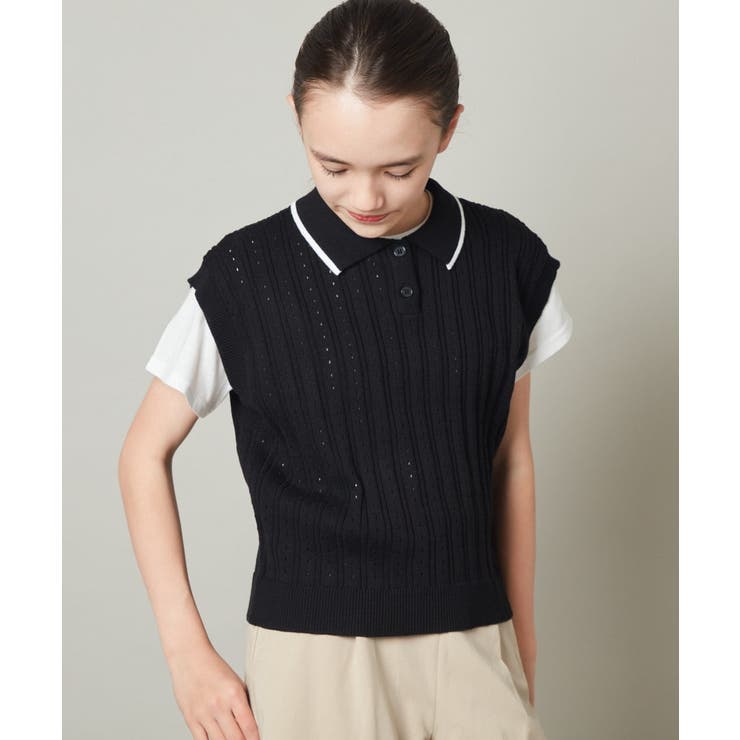 [140-150]【2点セット】アイレット柄襟付きニットベストセット | a.v.v【KIDS】 | 詳細画像11 
