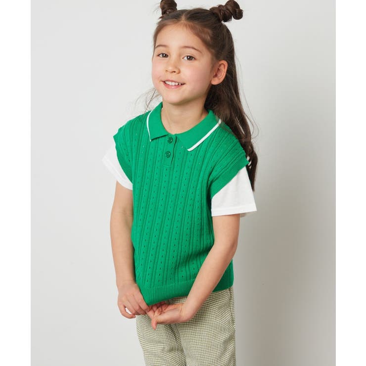 [140-150]【2点セット】アイレット柄襟付きニットベストセット | a.v.v【KIDS】 | 詳細画像5 