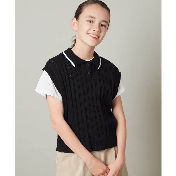 [160]【2点セット】アイレット柄襟付きニットベストセット | a.v.v【KIDS】 | 詳細画像1 