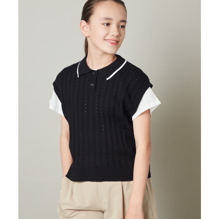 [160]【2点セット】アイレット柄襟付きニットベストセット | a.v.v【KIDS】 | 詳細画像12 
