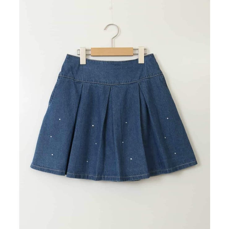 ブルー | [160]ビジュー付きデニムタックスカート | a.v.v【KIDS】