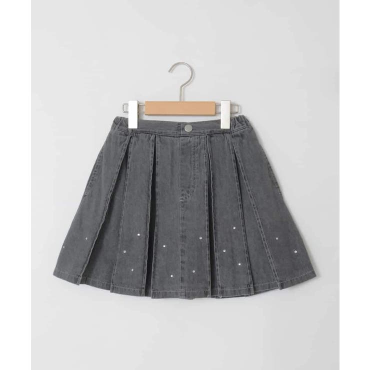 ライトグレー | [120-160]ビジューデニムプリーツスカート | a.v.v【KIDS】
