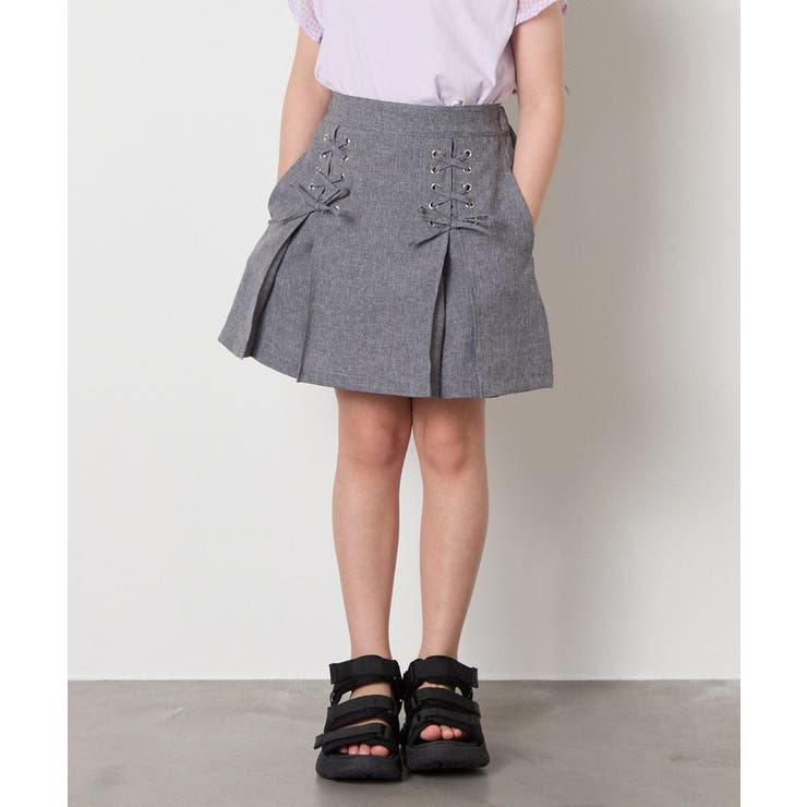 グレー | [120-160]［インパン付］フロントレースアップスカート | a.v.v【KIDS】