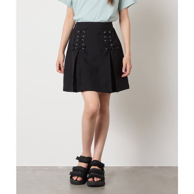 ブラック | [120-160]［インパン付］フロントレースアップスカート | a.v.v【KIDS】