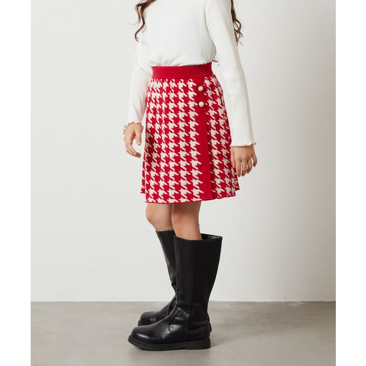120-130]千鳥柄ジャカードニットスカート[品番：ITKW0013572]｜a.v.v  