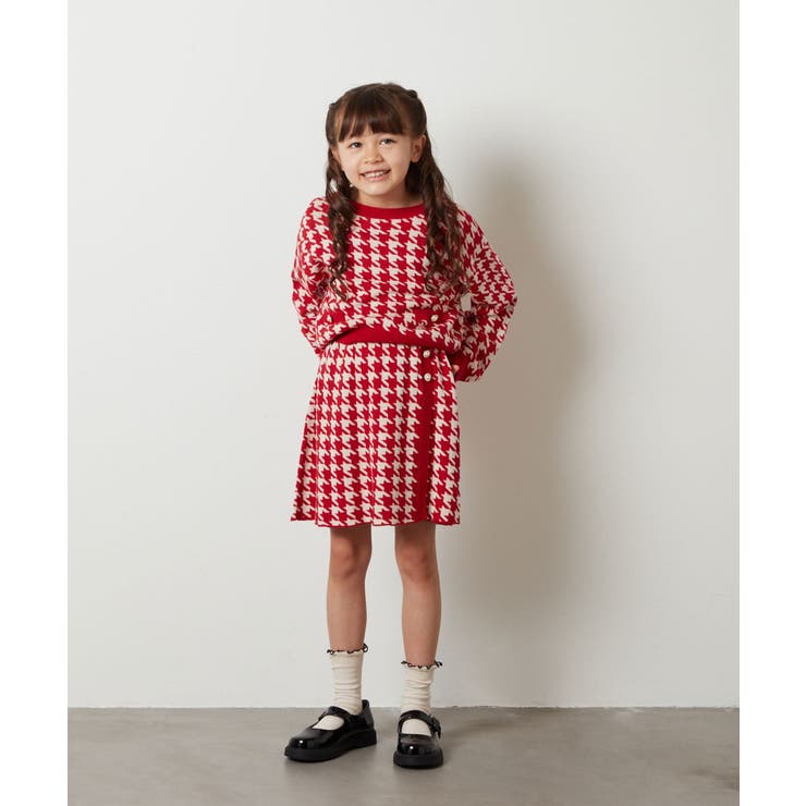 120-130]千鳥柄ジャカードニットスカート[品番：ITKW0013572]｜a.v.v  