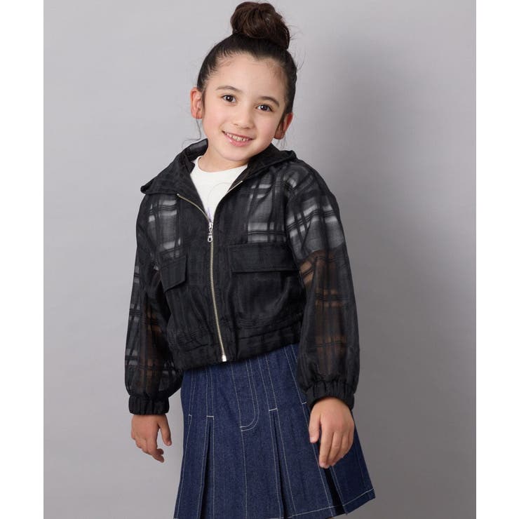 ブラック | [140-150]シアーチェックブルゾン | a.v.v【KIDS】