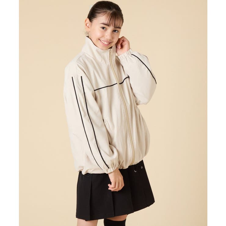 ベージュ | [130-160]配色ラインギャザーブルゾン | a.v.v【KIDS】