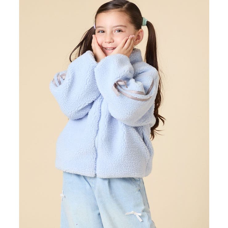 120-160]【おうちで洗える】モコモコラインスリーブボアブルゾン[品番