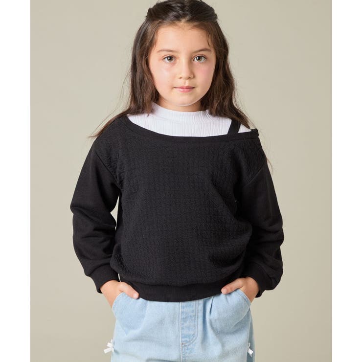 [120-160]【アシンメトリー/オフショル】ポコポコレイヤード風トレーナー | a.v.v【KIDS】 | 詳細画像10 