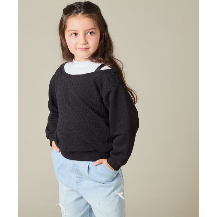 [120-160]【アシンメトリー/オフショル】ポコポコレイヤード風トレーナー | a.v.v【KIDS】 | 詳細画像12 