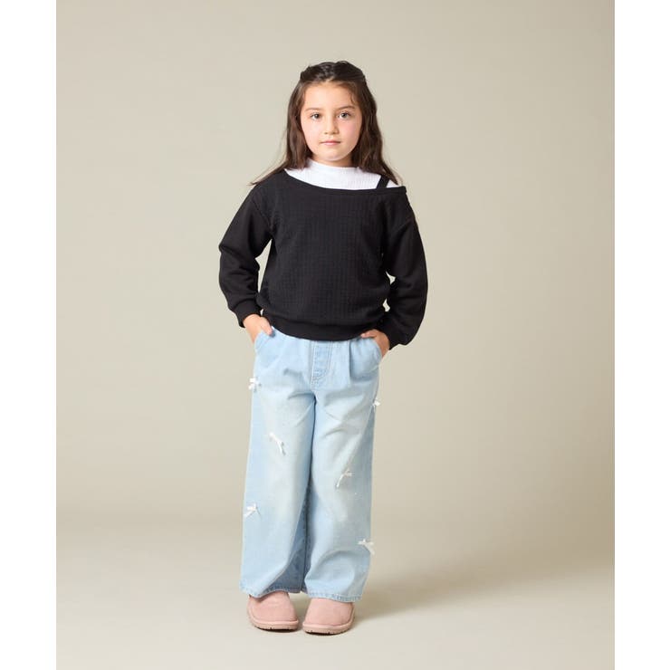 [120-160]【アシンメトリー/オフショル】ポコポコレイヤード風トレーナー | a.v.v【KIDS】 | 詳細画像17 