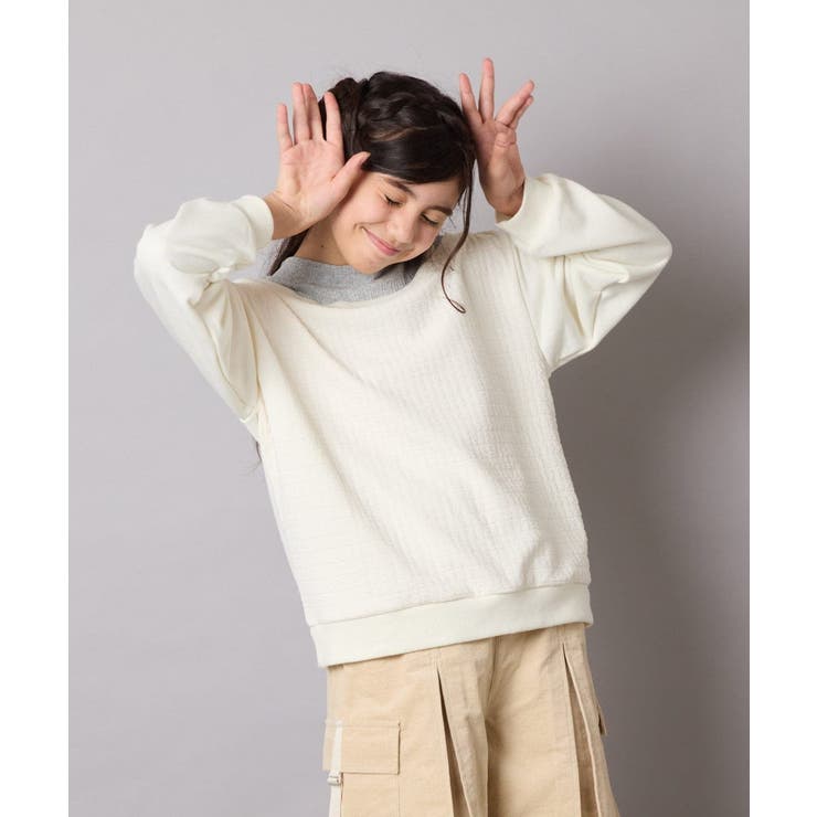 [120-160]【アシンメトリー/オフショル】ポコポコレイヤード風トレーナー | a.v.v【KIDS】 | 詳細画像2 