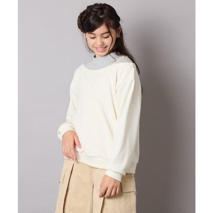 [120-160]【アシンメトリー/オフショル】ポコポコレイヤード風トレーナー | a.v.v【KIDS】 | 詳細画像3 