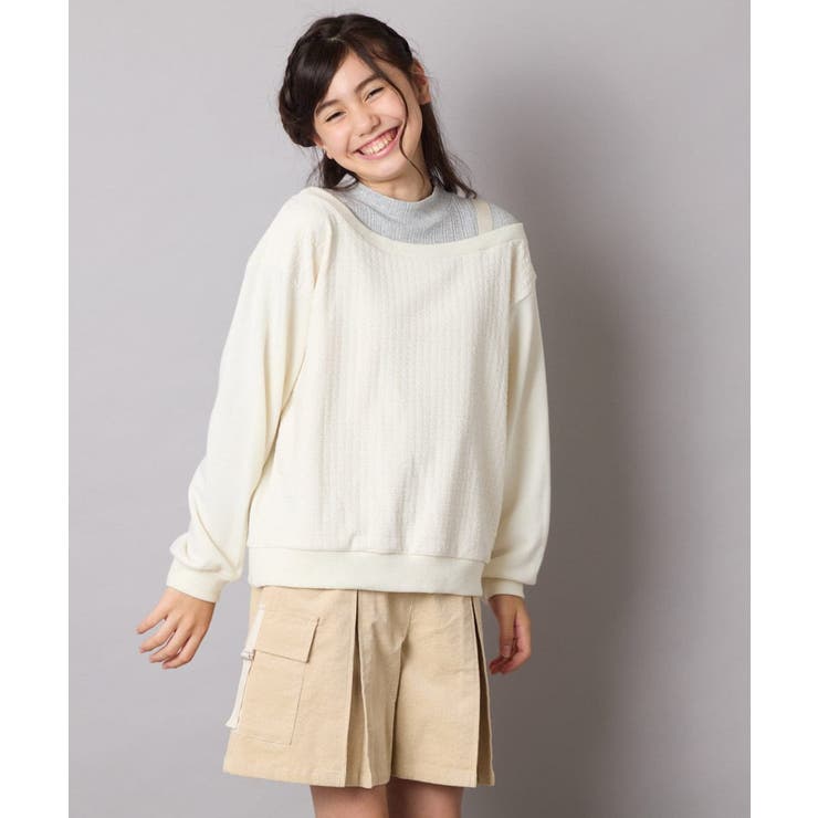 [120-160]【アシンメトリー/オフショル】ポコポコレイヤード風トレーナー | a.v.v【KIDS】 | 詳細画像4 